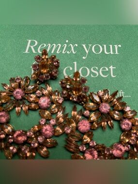 JCREW Pink and Amber Floral Crystal Drop Earrings